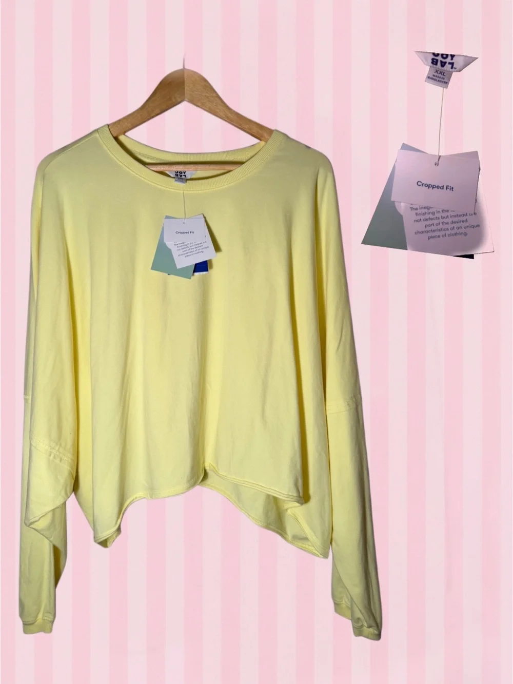 JoyLab Long Sleeve Cropped Crewneck Top in Pale Yellow